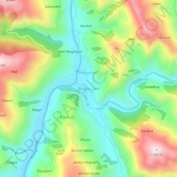 Carte topographique Bhikia Sain, altitude, relief