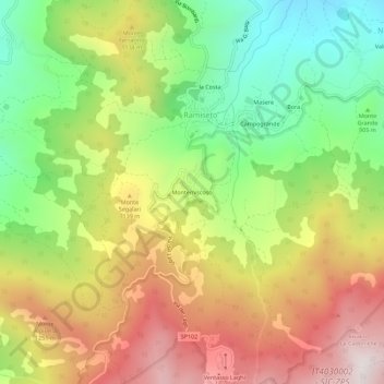 Carte topographique Montemiscoso, altitude, relief