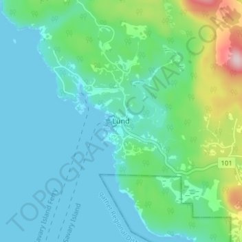 Carte topographique Lund, altitude, relief