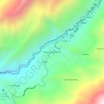Carte topographique Nueva Esperanza, altitude, relief