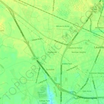 Carte topographique Westwood, altitude, relief