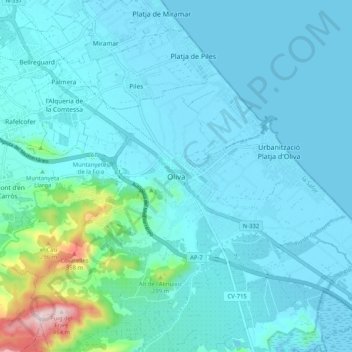 Carte topographique Oliva, altitude, relief