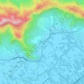 Carte topographique Raiguero de Bonanza, altitude, relief