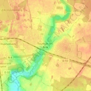 Carte topographique Tournan-en-Brie, altitude, relief