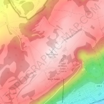 Carte topographique Mont Soleil, altitude, relief