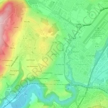 Carte topographique Vernod, altitude, relief