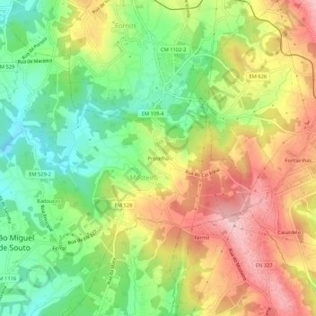 Carte topographique Proselha, altitude, relief
