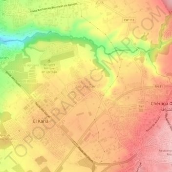 Carte topographique Sidi Hassen, altitude, relief