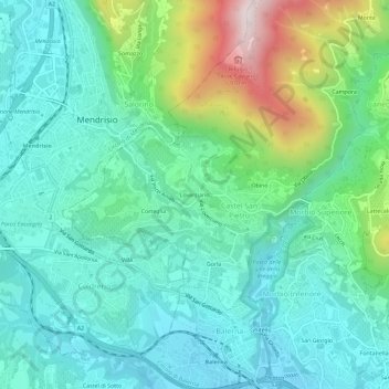 Carte topographique Loverciano, altitude, relief