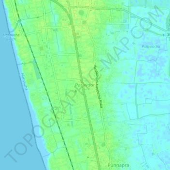 Carte topographique Paravoor, altitude, relief