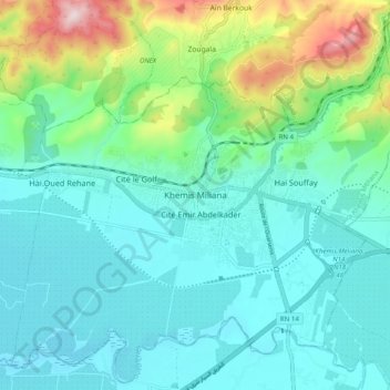 Carte topographique Khemis Miliana, altitude, relief
