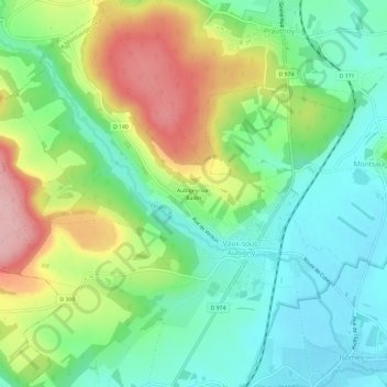 Carte topographique Aubigny-sur-Badin, altitude, relief