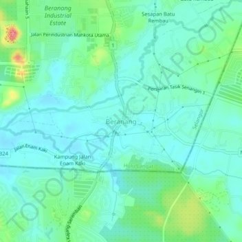 Carte topographique Beranang, altitude, relief
