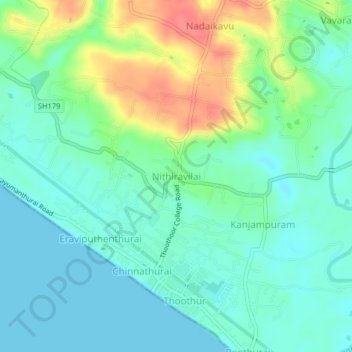 Carte topographique Nithiravilai, altitude, relief