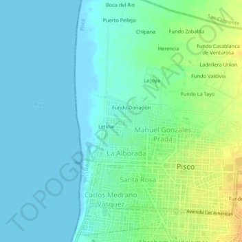 Carte topographique Miguel Grau, altitude, relief