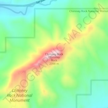 Carte topographique Chimney Rock, altitude, relief