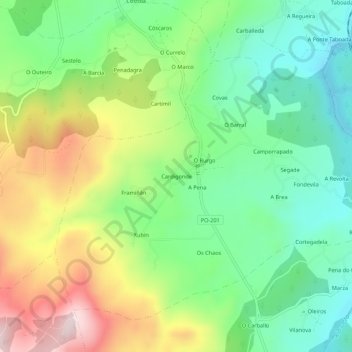 Carte topographique Cardigonde, altitude, relief