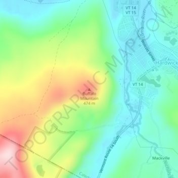 Carte topographique Buffalo Mountain, altitude, relief