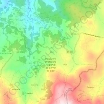Carte topographique Bico, altitude, relief