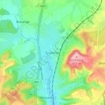 Carte topographique Turpange, altitude, relief