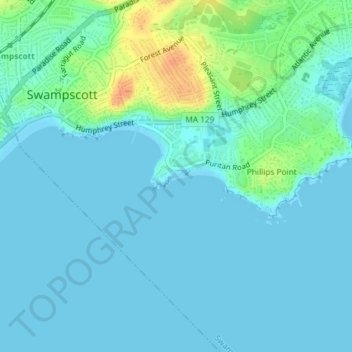 Carte topographique Whales Beach, altitude, relief