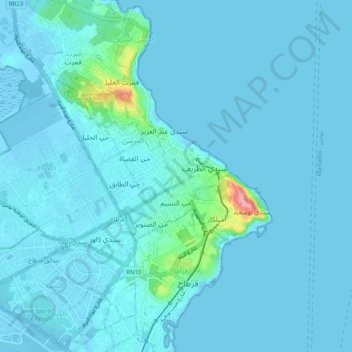 Carte topographique La Marsa, altitude, relief