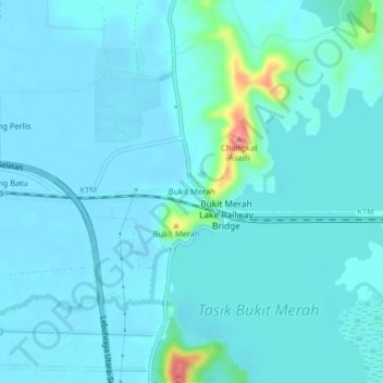Carte topographique Bukit Merah, altitude, relief