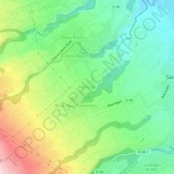 Carte topographique Menciol, altitude, relief