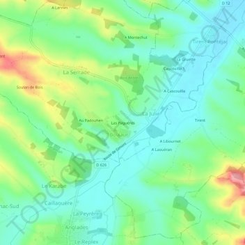 Carte topographique Las Paguéres, altitude, relief