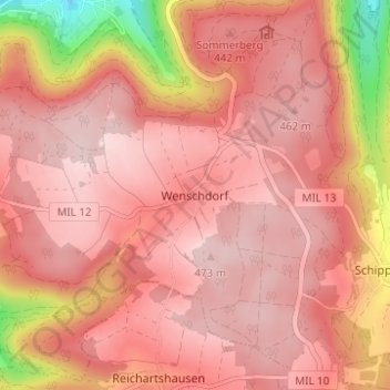 Carte topographique Wenschdorf, altitude, relief