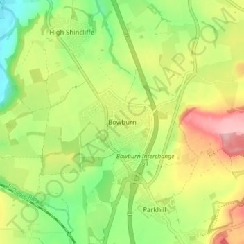 Carte topographique Bowburn, altitude, relief