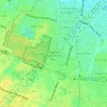 Carte topographique Safdarjung Development Area, altitude, relief
