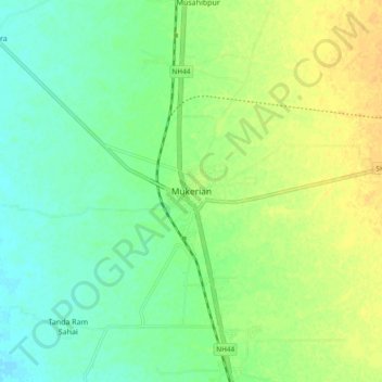 Carte topographique Mukerian, altitude, relief