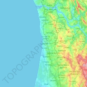 Carte topographique Espinho, altitude, relief