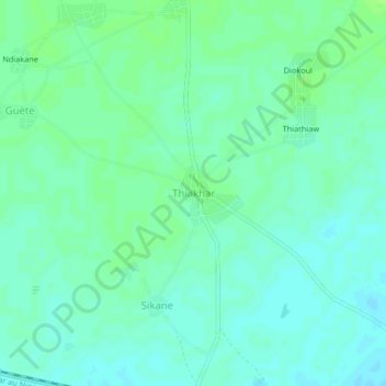 Carte topographique Thiakhar, altitude, relief