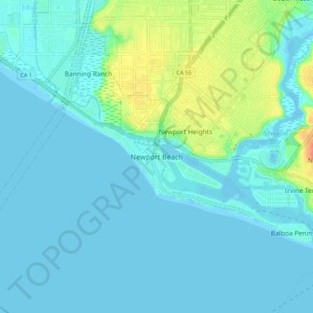Carte topographique Newport Beach, altitude, relief