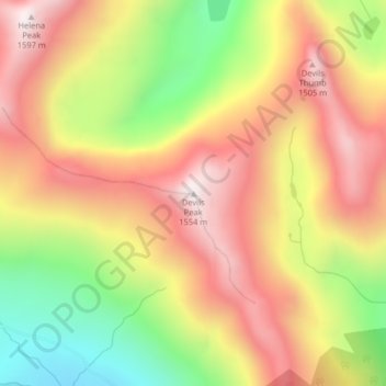 Carte topographique Devils Peak, altitude, relief
