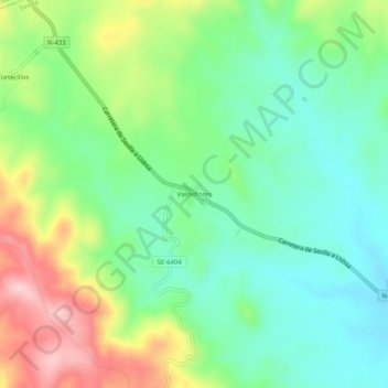 Carte topographique Valdeflores, altitude, relief
