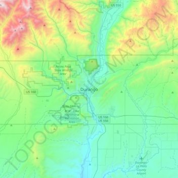 Carte topographique Durango, altitude, relief