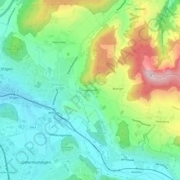 Carte topographique Flugbrunnen, altitude, relief