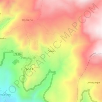 Carte topographique Pucara, altitude, relief