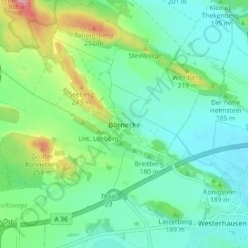 Carte topographique Börnecke, altitude, relief