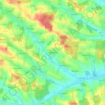 Carte topographique Aspertsham, altitude, relief