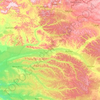 Carte topographique mongala, altitude, relief