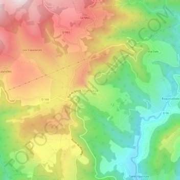 Carte topographique Montjaux, altitude, relief