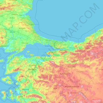 Carte topographique Yalova, altitude, relief