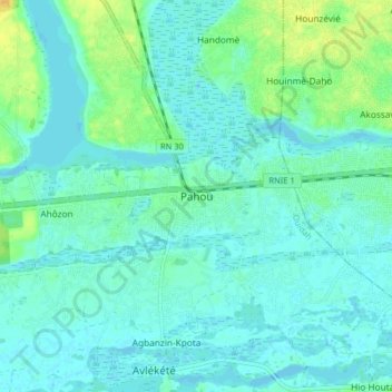 Carte topographique Pahou, altitude, relief