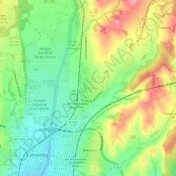Carte topographique Corró d'Avall, altitude, relief