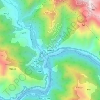 Carte topographique Shivpuri, altitude, relief