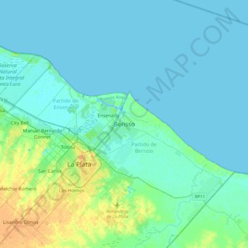 Carte topographique Berisso, altitude, relief